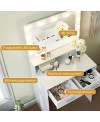Streamdale Furniture Vanity Desk with Mirror, Lights, Drawer & 2-Level Storage