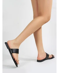 Berness Women's Kamila Gold-Tone Toe-Loop Slide Sandals