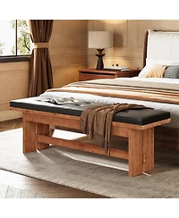 Tribesigns Solid Wood Bench with Cushion, 55" Upholstered Entryway Bench, Button-Tufted Shoe Bench Seat