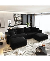 Streamdale Furniture Plush Corduroy 4-Seat Sofa, Modern Comfy Upholstered Cloud Couch