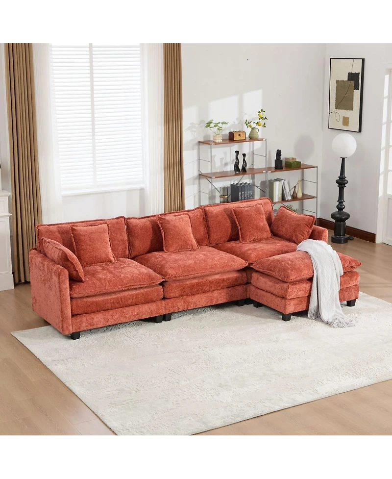 Streamdale Cloud Sofa 3 Seats, Modern Sectional Couch, Comfy Upholstered Seat Cushion, Chenille Fabric, Orange