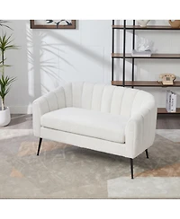 Streamdale 50.2" Wide Upholstered Chenille Loveseat Accent Couch, Modern Glam Settee with Metal Legs, Ivory