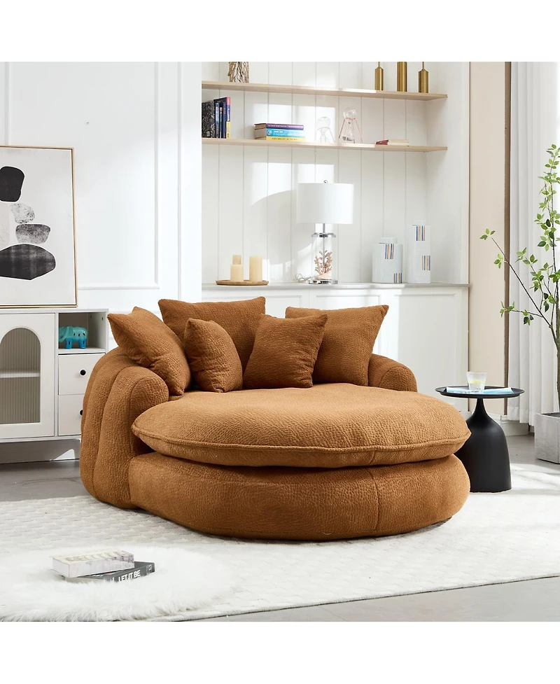 Streamdale Oversized Oval Upholstered Bean Bag Sofa with 3 Large & 2 Small Pillows