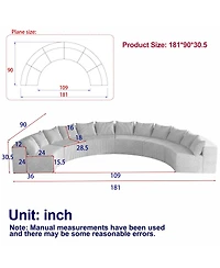 Streamdale Furniture Corduroy Curved Sectional Foam Sofa with 12 Pillows & Six Modules