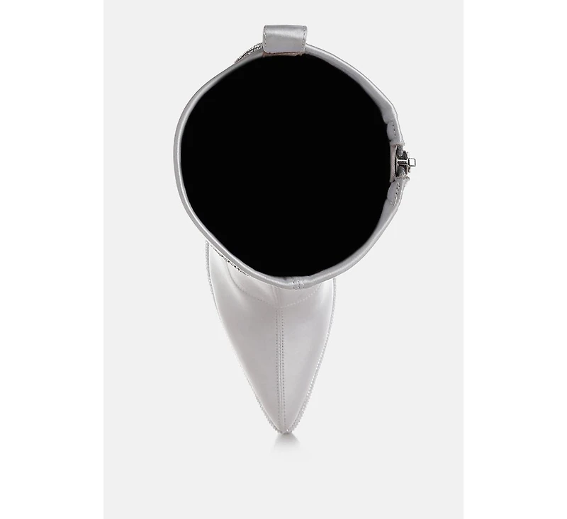 London Rag Womens Dacia Rhinestones Strap Satin Calf Boots