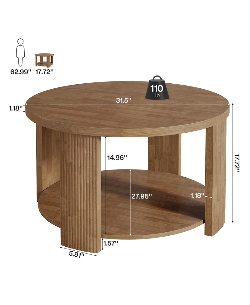 Tribesigns 2-Tier Round Coffee Table for Living Room, 31.5-Inch Mid-Century Modern Circle Accent Center Table with Thick Tabletop, Low Cocktail Tea