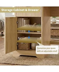 Streamdale Furniture 59" Modern Fluted L-Shaped Desk with Charging Station & Storage Cabinet - Oak