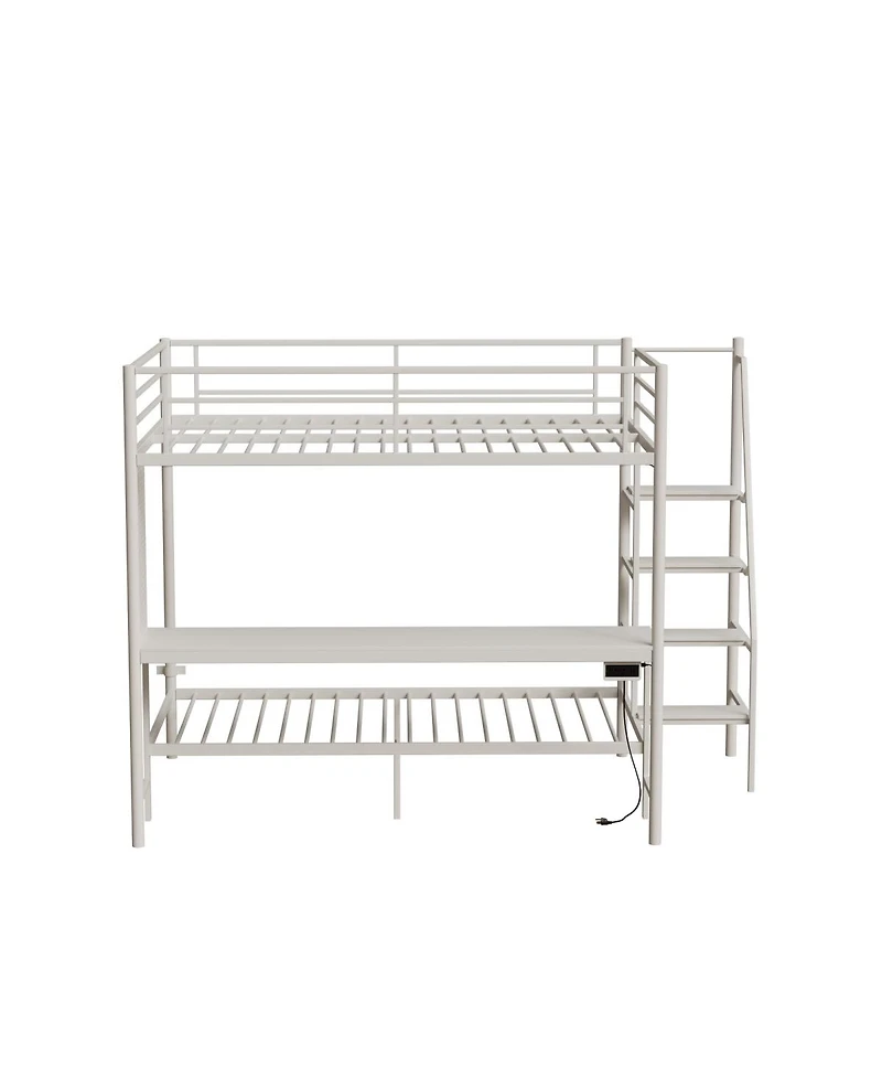 Streamdale Furniture White full size bunk bed with twin size, Led light and charging socket