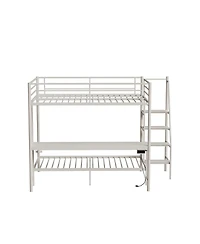 Streamdale Furniture White full size bunk bed with twin size, Led light and charging socket