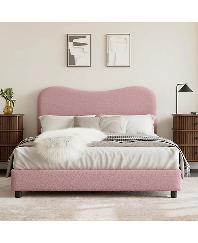 gaomon Velvet Upholstered Bed Frame,Bed with Boucle Headboard,Low Profile Design,No Box Spring Required,Wood Slat Support,Easy Assembly