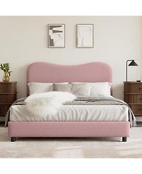 gaomon Velvet Upholstered Bed Frame,Bed with Boucle Headboard,Low Profile Design,No Box Spring Required,Wood Slat Support,Easy Assembly