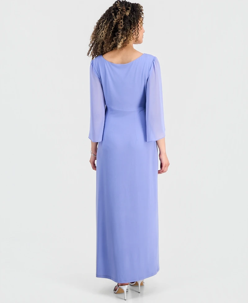 Connected Petite 3/4-Sleeve Gathered Gown