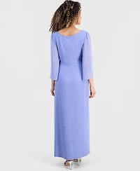 Connected Petite 3/4-Sleeve Gathered Gown