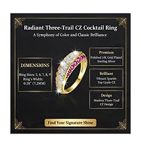 Genevive Radiant 14K Gold Plated Three-Trail Cubic Zirconia Cocktail Ring