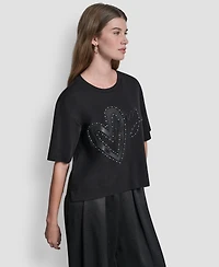 Dkny Women's Short-Sleeve Heart Script Logo Crew Neck Shirt