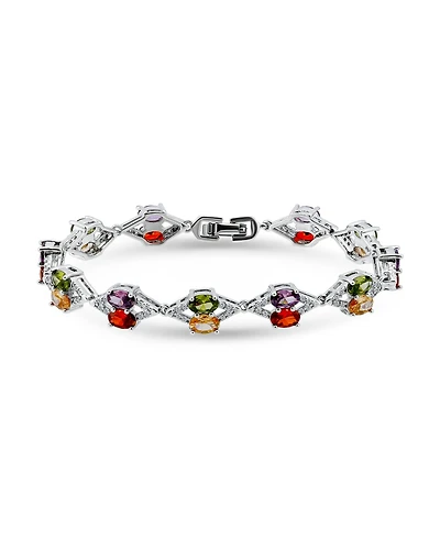 Macy's 2 1/5 ct. t.w Pave Cubic Zirconia "X" Link 6x4mm Oval Multi Color Glass Stone Stations Bracelet, Created for Macy's