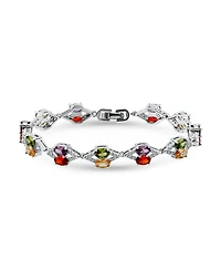 Macy's 2 1/5 ct. t.w Pave Cubic Zirconia "X" Link 6x4mm Oval Multi Color Glass Stone Stations Bracelet, Created for Macy's