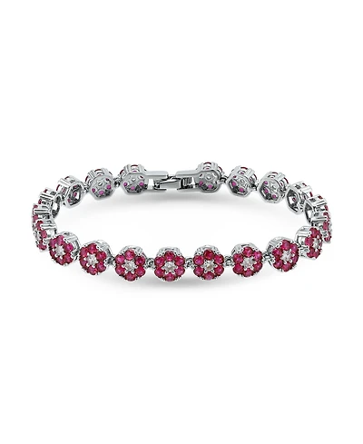 Macy's 1 ct. t.w 2mm Round Cut Cubic Zirconia 2mm Ruby Red Glass Stones Cluster Flower Link Bracelet, Created for Macy's