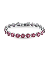Macy's 1 ct. t.w 2mm Round Cut Cubic Zirconia 2mm Ruby Red Glass Stones Cluster Flower Link Bracelet, Created for Macy's