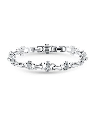 Macy's 1 5/8 ct. t.w Glass Stone Pave Bars Between Polish Links Bracelet, Created for Macy's