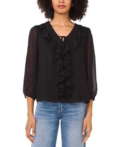 Vince Camuto Women's Double Ruffle Tie V-Neck Blouse