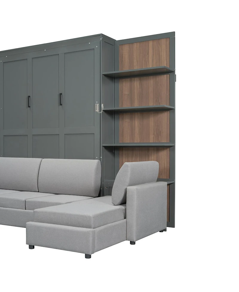 Streamdale Furniture Queen Size Murphy Bed Wall Bed with Sofa and Shelves, Gray