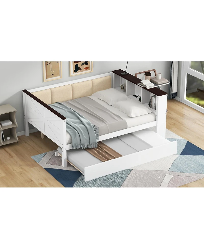 Streamdale Furniture Wood Daybed with Storage, Usb, and Trundle