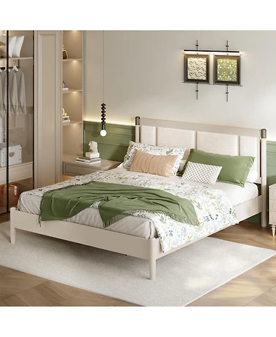 Streamdale Furniture Solid Wood King Bed, No Box Spring Needed