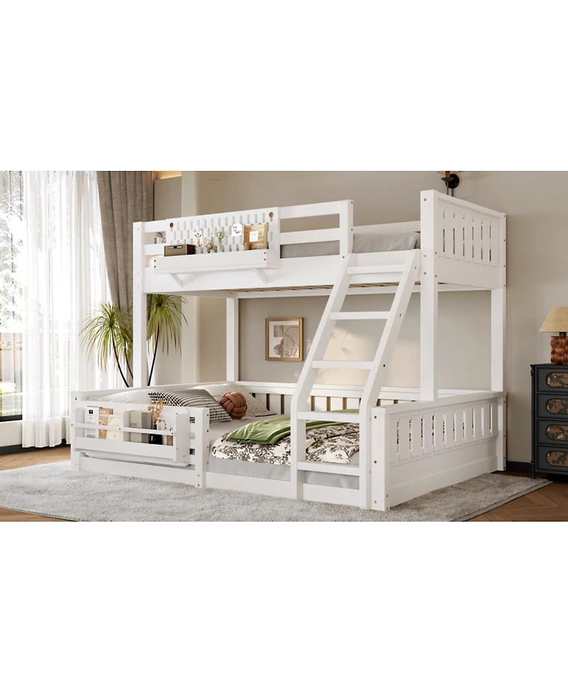 Streamdale Furniture Twin Xl over Queen Bunk Bed with Ladder, Guardrails, Pegboard & Bookshelf