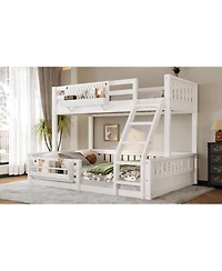 Streamdale Furniture Twin Xl over Queen Bunk Bed with Ladder, Guardrails, Pegboard & Bookshelf