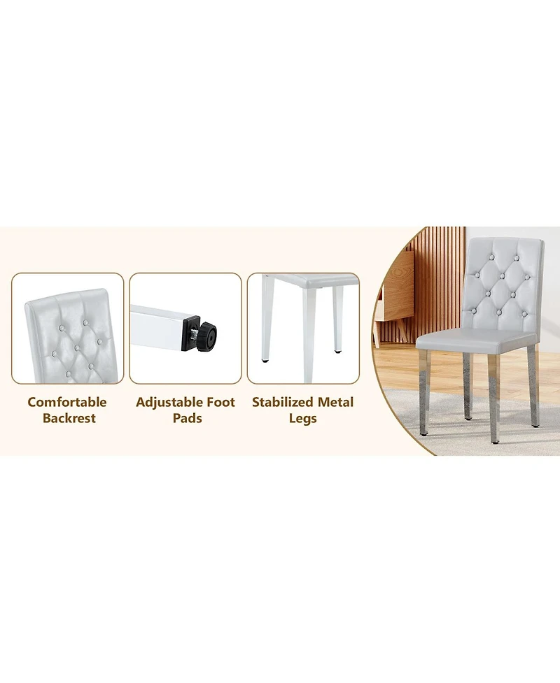 Streamdale Furniture Streamdale Pu Dining Chair with Ergonomic Buckle Backrest and Adjustable Feet