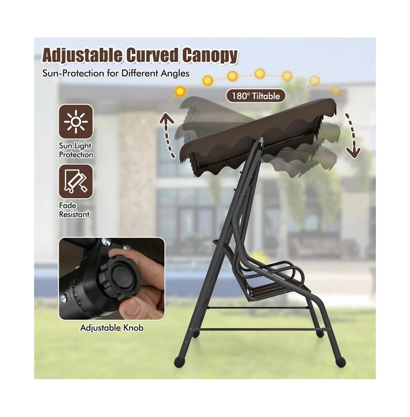 3-Seat Outdoor Porch Canopy Swing with Adjustable Shading