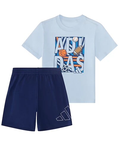 adidas Baby Boys' Graphic Crewneck T-Shirt and Shorts, 2-Piece Set