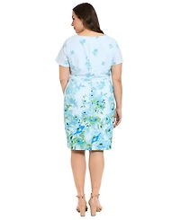 London Times Plus Printed Bow Neck Midi Dress