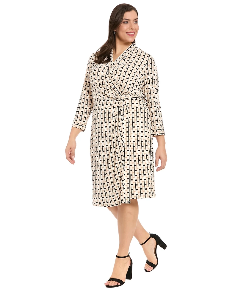 London Times Plus Printed Side Knot Detail Dress