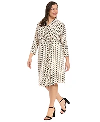 London Times Plus Printed Side Knot Detail Dress