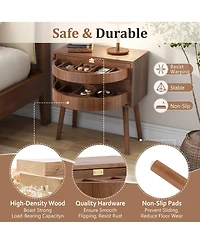 Rainsken Rotating Hidden Compartment Nightstands, Mid Century Rattan Bedside Table with Flip Drawer and Wood Legs for Living Room, Bedroom