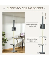 Zeus & Ruta 85.5" Gray 4-Tier Floor-to-Ceiling Kitty Activity Center