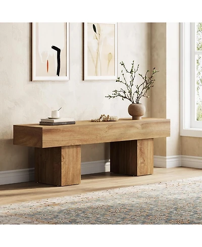 Tribesigns 55” Entryway Bench, Farmhouse Wood End of Bed Bench, Long Indoor Bench, Oak