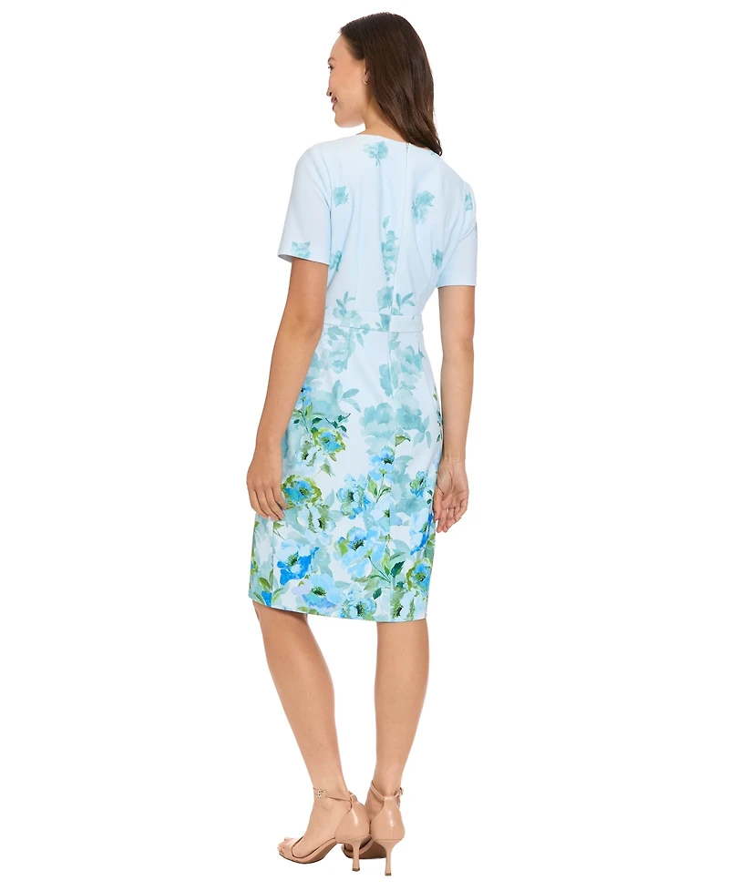 London Times Petite Printed Tie Neck Sheath Dress