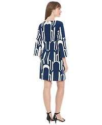 London Times Petite Long-Sleeve Printed Shift Dress