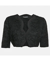Pre-Owned Dolce & Gabbana Women's Black Corded Lace Open Front Cropped Jacket