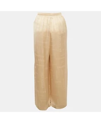 Pre-Owned Balenciaga Women's Beige Logo Jacquard Satin Trousers