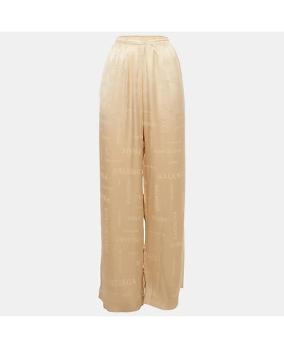 Pre-Owned Balenciaga Women's Beige Logo Jacquard Satin Trousers