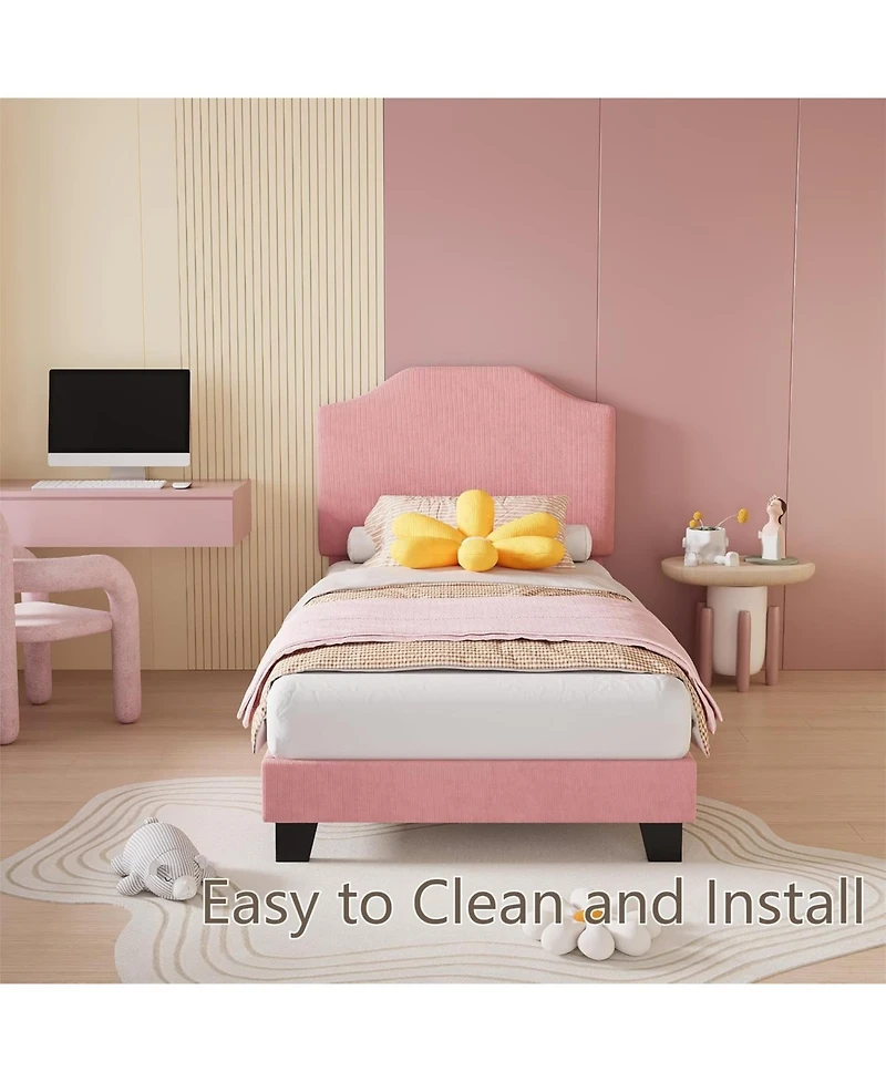 gaomon Twin Size Velvet Bed Frame, with Adjustable Headboard, Soft Corduroy Upholstered Twin Bed Frame Platform, Durable Wooden Slats and Noise Free