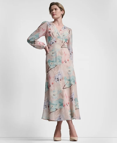 Dkny Women's V-Neck Fit and Flare Long Dress