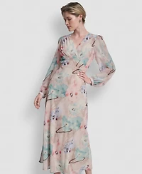 Dkny Women's V-Neck Fit and Flare Long Dress