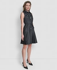 Dkny Women's Sleeveless Collared Pleated Dress