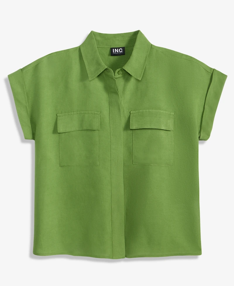 I.n.c. International Concepts Petite Linen-Blend Short-Sleeve Button-Front Shirt, Exclusively at Macy's