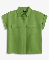I.n.c. International Concepts Petite Linen-Blend Short-Sleeve Button-Front Shirt, Exclusively at Macy's